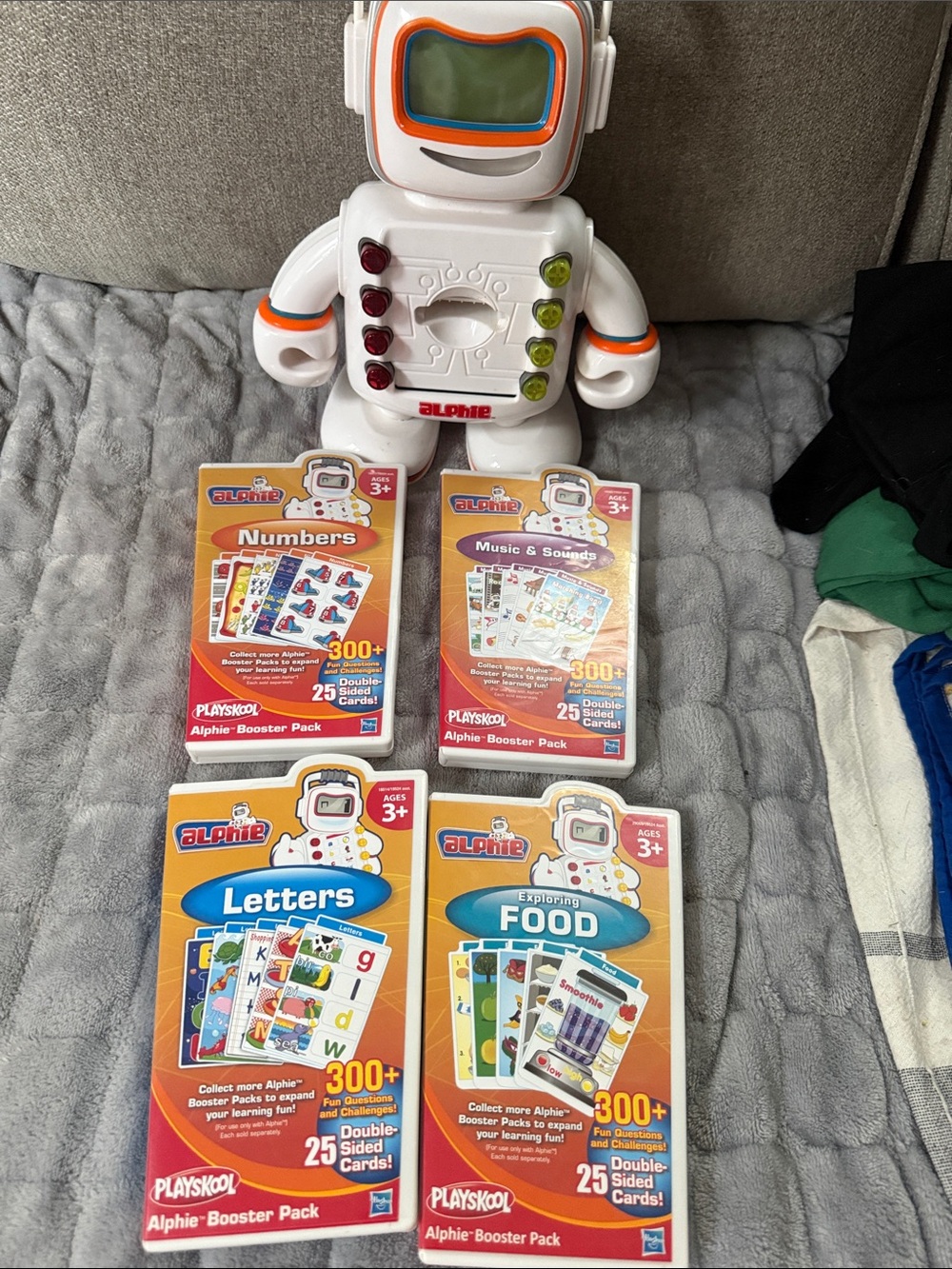 3 Playskool Alphie & Booster Packs Letters, Numbers & Music & Sounds, Food Lot